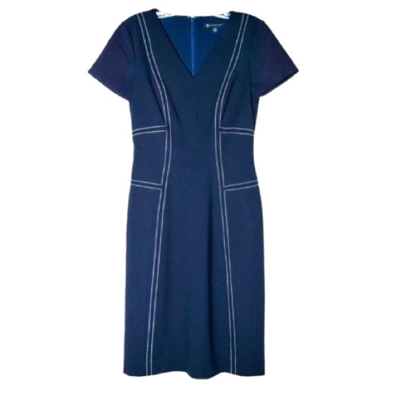 Brooks Brothers Dresses & Skirts - 🤩 🆕 BROOKS BROTHERS Navy Blue White Stitched Accents V-Neck Stretch Dress 4